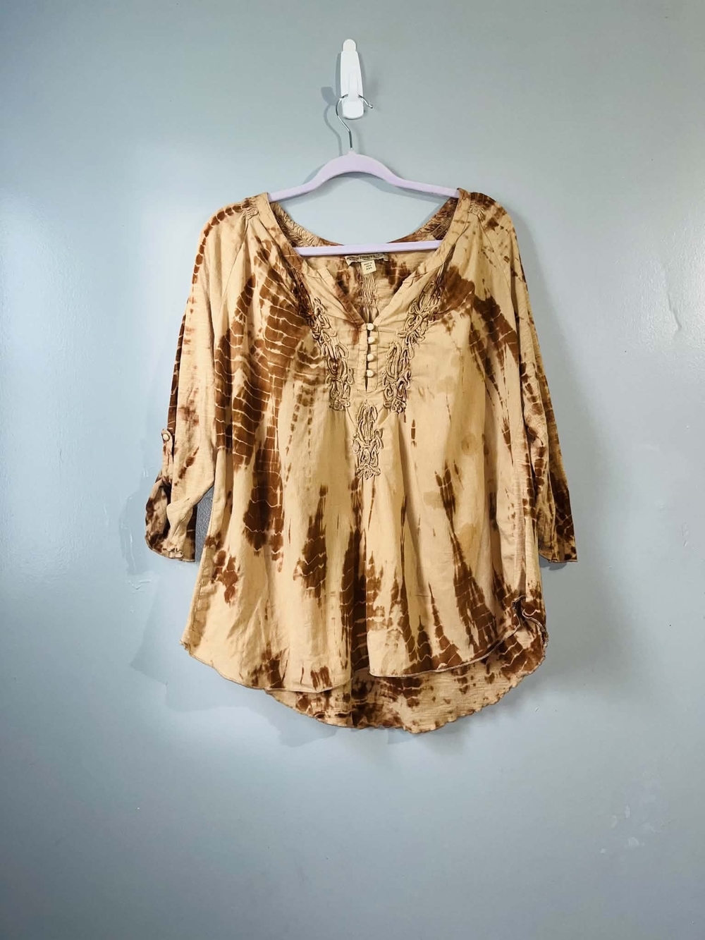 Vintage America Tan and Brown Tie-Dye Tunic